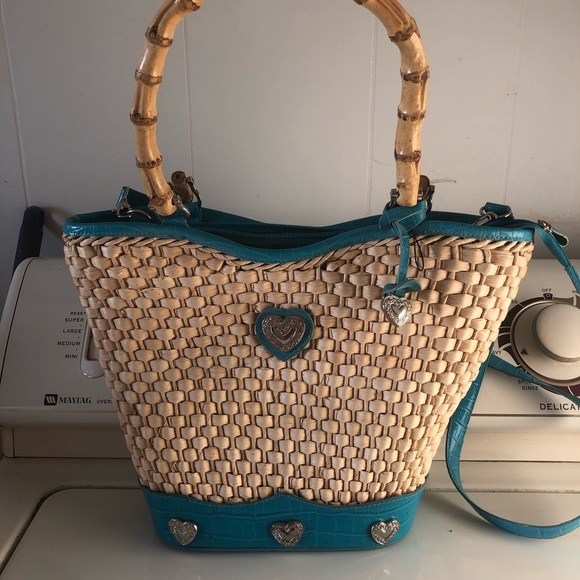 Handbags - Straw bag faux croc/silver tone heart accents